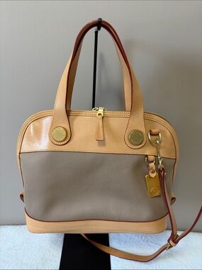 Dooney & Bourke Cabriolet Tan Canvas & Leather Shoulder Bag